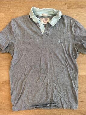 Penguin Contrast-Collar Grey Polo Shirt Medium